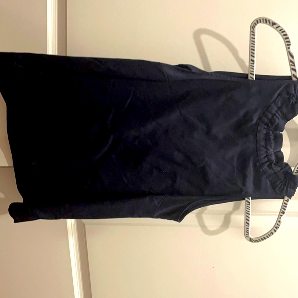 Double tie high collared navy blouse ann Taylor